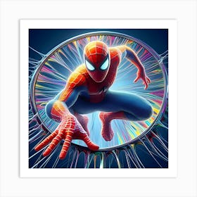 An Image Of A Colorful Transparent Mirror With Spiderman Coming Out In 3D Rendered Art 2 Art Print