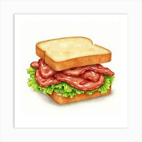 A Vibrant Watercolor Of A Classic Club Sandwich With Crispy Bacon And Fresh Lettuce Art Print