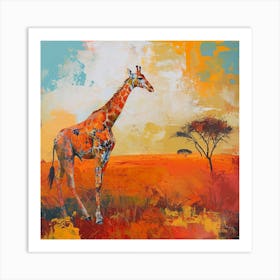 Giraffe With A Singular Acacia Tree Art Print