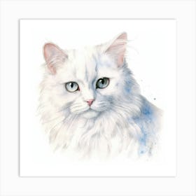 Russian White Cat Portrait Art Print