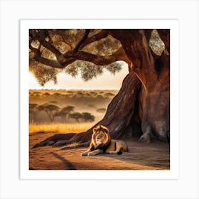 Lion Under The Tree 21 Art Print