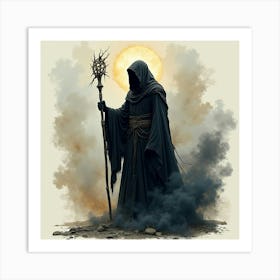 Black Magic Caster In A Watercolor Tempest Of Dark Energies 1 Art Print