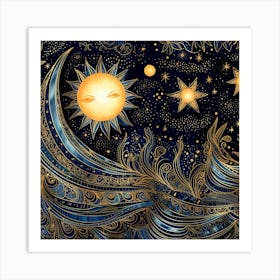 Sun And Moon In The Sky Art Print