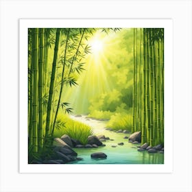 A Stream In A Bamboo Forest At Sun Rise Square Composition 137 Art Print