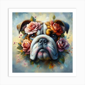 Bulldog With Flowers Art Print