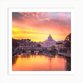 Sunset over the Vatican city Art Print