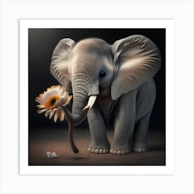Little Elephant With Flower Art Print