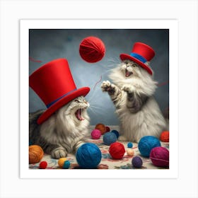 Two Cats Playing With Yarn 1 Art Print