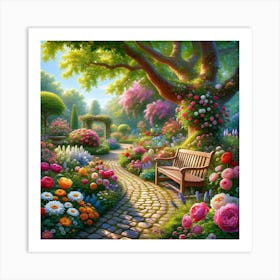 Serene Garden Retreat Wall Print Art A Peaceful Garden Scene, Perfect For Bringing The Tranquility And Beauty Of Nature Into Any Home Art Print