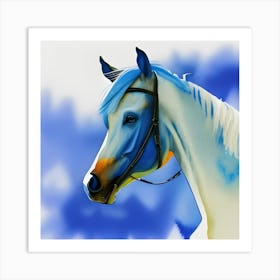 Blue Horse With Bridle Art Print