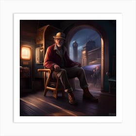 Man Sitting In A Train Art Print