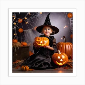 Little Witch With Pumpkins Art Print