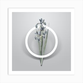 Vintage Blue Iris Minimalist Flower Geometric Circle on Soft Gray n.0172 Art Print