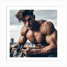 Muscular Man Posing Art Print