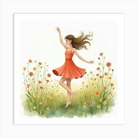 Dancer Amid Watercolor Wildflowers In An Open Field 1 Art Print