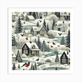 Winter Village Among The Trees Art Print