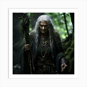 Amidst The Tangled Vines And Moss Covered Boulders Of The Enchanted Woods The Aged Crone Shuffles Art Print