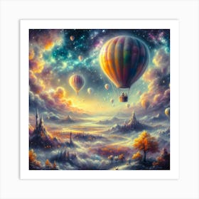 Dreamy Pastel Painting Of Hot Air Balloons Drifting Over A Fantasy Landscape, Style Soft Pastel Painting 3 Art Print