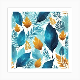 Blue And Orange Leaves 1 Art Print