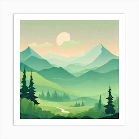 Misty mountains background in green tone 206 Art Print