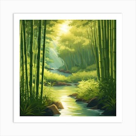 A Stream In A Bamboo Forest At Sun Rise Square Composition 406 Art Print