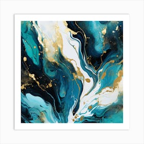 Gold And Turquoise Abstract Painting Art Print