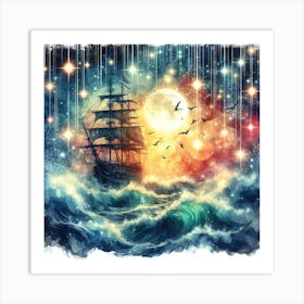 Ship In The Night Sky 2 Art Print