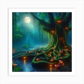 Fairy Forest At Night Art Print