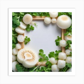 Frame With White Mushrooms And Parsley Art Print