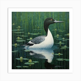 Ohara Koson Inspired Bird Painting Common Loon 3 Square Art Print