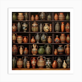 Vases On Shelves Art Print