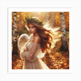 Beautiful Angel In Autumn Forest Art Print