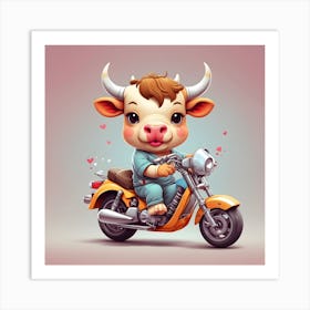 Cute Cow On A Motorcycle Art Print