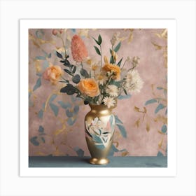 Gold Vase With Flowers 1 Art Print