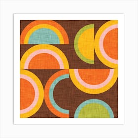 Rainbow Circles 70s Brown Art Print