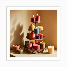 A Image Of Different Color Candles On A Stand Art Print