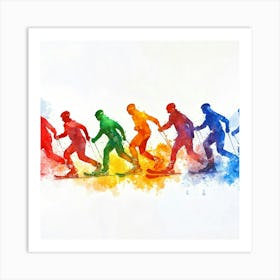 Rainbow Skiers Art Print