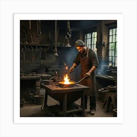 Blacksmith In The Blacksmith Shop Art Print