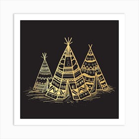 Boho Style Golden Teepee Or Wigwam Art Print