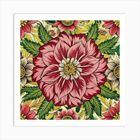 Floral Seamless Pattern With Red And Yellow Flowers Art Print