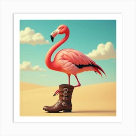 Flux Dev A Vibrant Pink Flamingo Stands On One Leg Wearing A W 2 Art Print