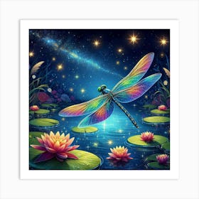 Dragonfly Lily Pond Art Print