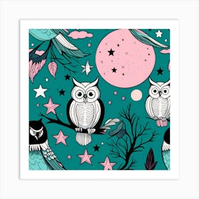 Seamless Pattern With Owls 2 Art Print