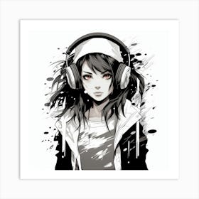 Anime Girl With Headphones Art Print