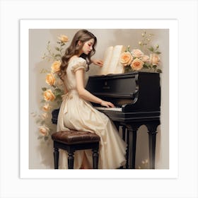 Girl Playing Piano Art Print