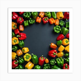 Colorful Peppers In A Heart Shape Art Print