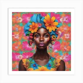 African Woman With Flowers Art Print