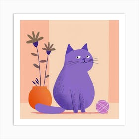 Purple Cat With Yarn 1 Art Print