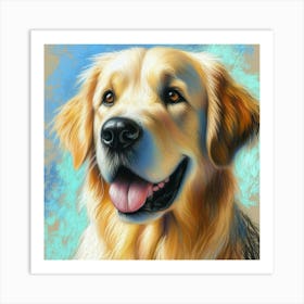 Golden Retriever portrait in oil pastel Art Print