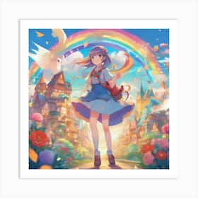 Anime Girl With A Rainbow Art Print